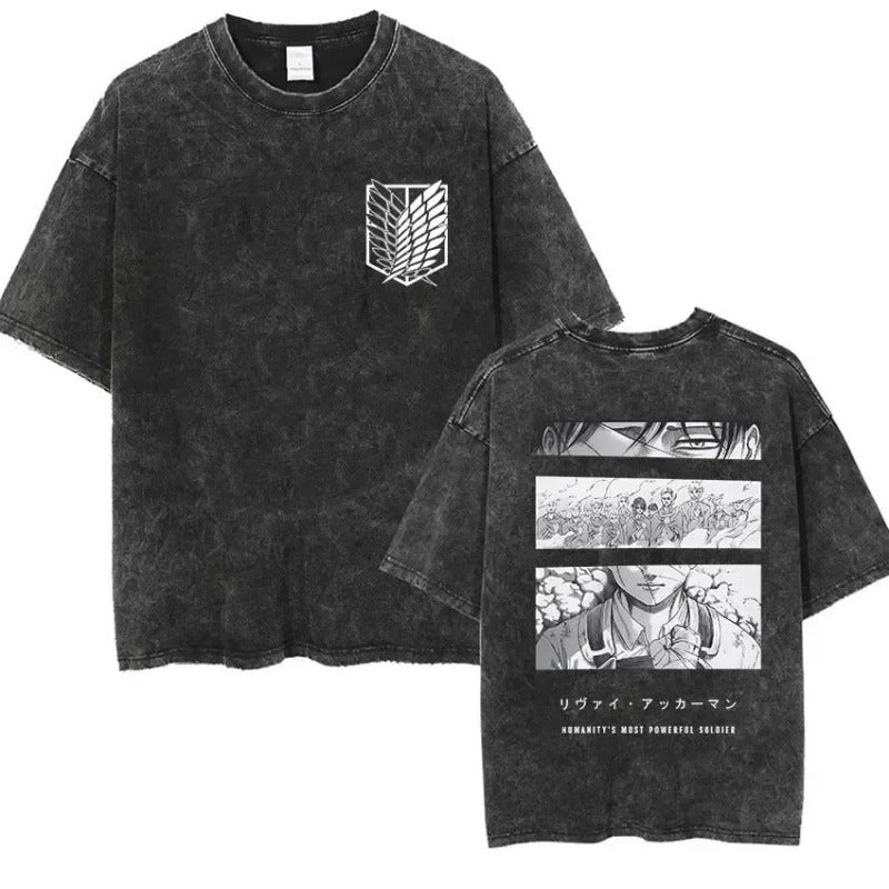 European Size Cotton Attack On Titan Retro Washed Oversized Y2K T
