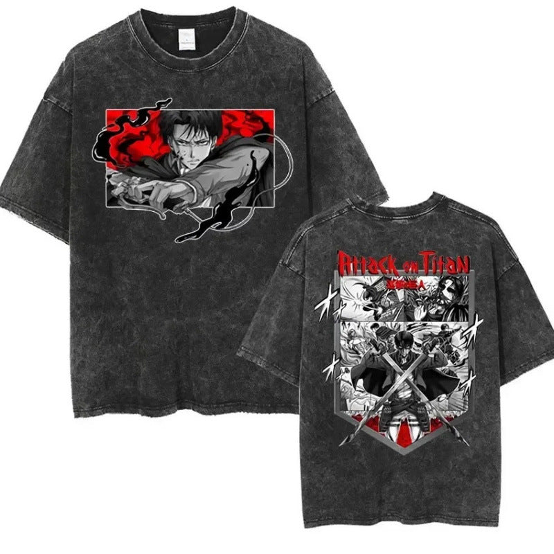 European Size Cotton Attack On Titan Retro Washed Oversized Y2K T