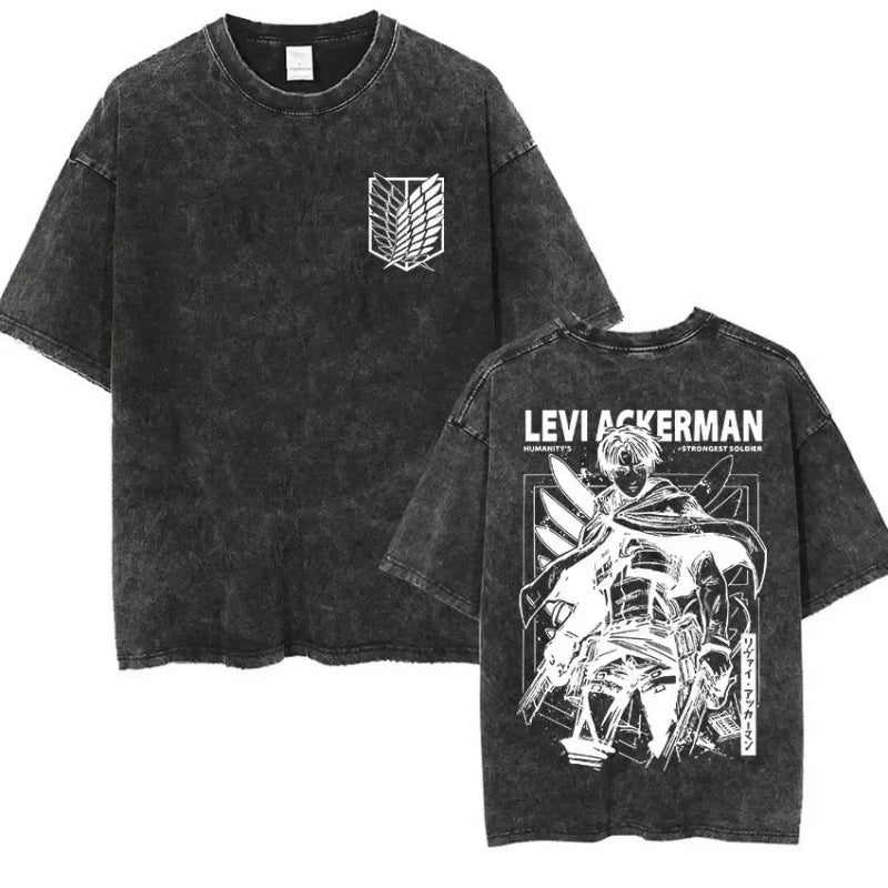 European Size Cotton Attack On Titan Retro Washed Oversized Y2K T
