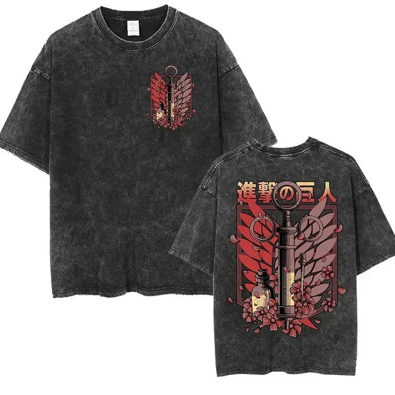 European Size Cotton Attack On Titan Retro Washed Oversized Y2K T