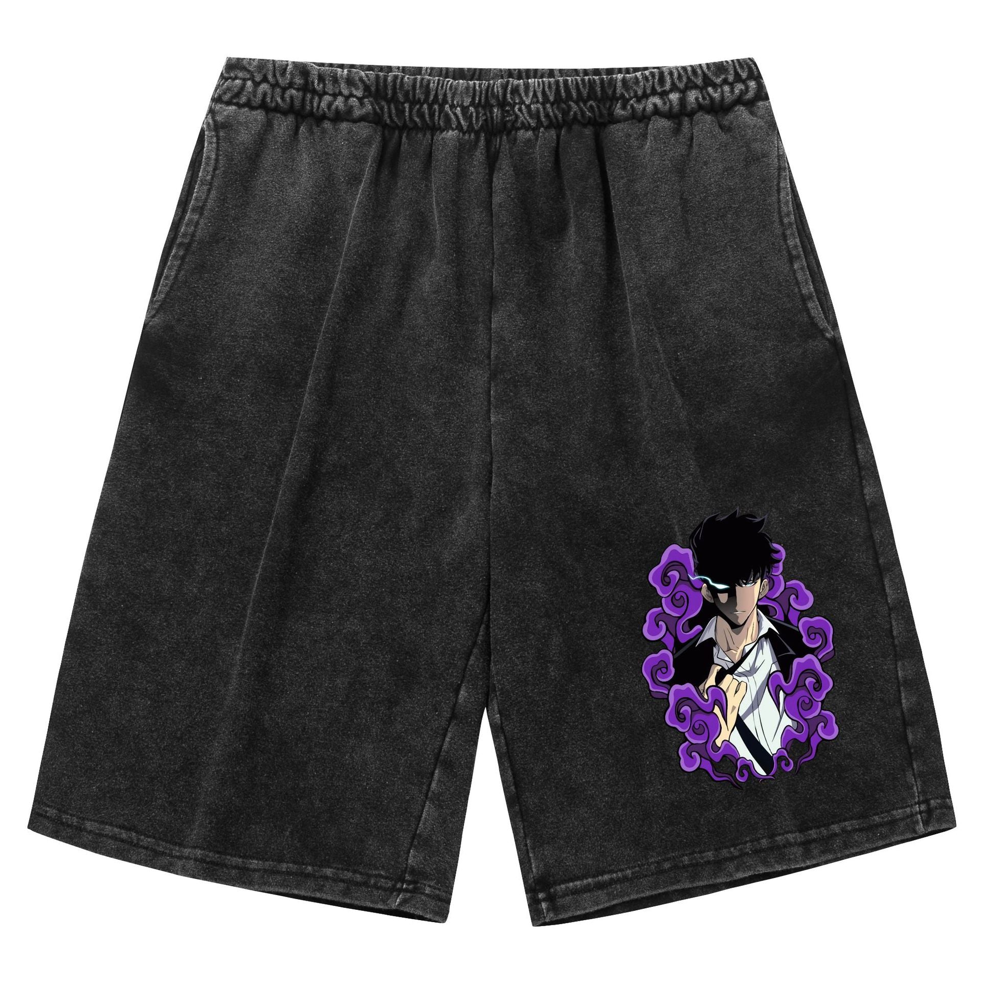 Pantalones cortos Solo Leveling con efecto desgastado