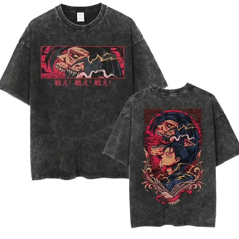 European Size Cotton Attack On Titan Retro Washed Oversized Y2K T