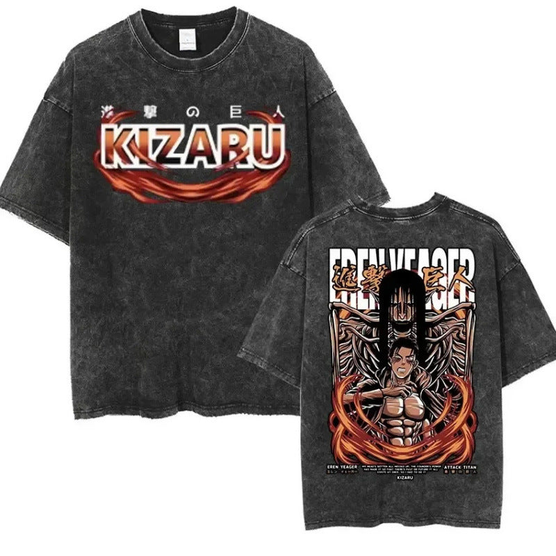 European Size Cotton Attack On Titan Retro Washed Oversized Y2K T