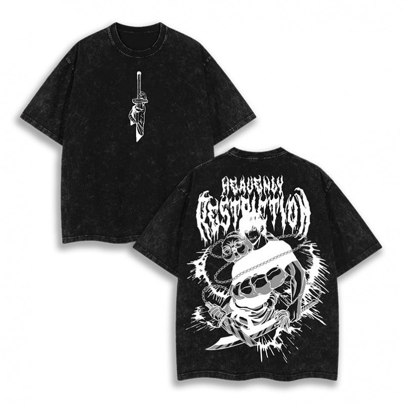 European Size Cotton Jujutsu Kaisen Acid Washed T-Shirt Vintage O