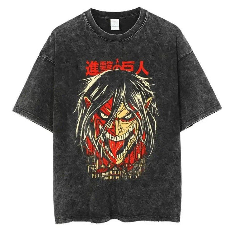 European Size Cotton Attack On Titan Retro Washed Oversized Y2K T