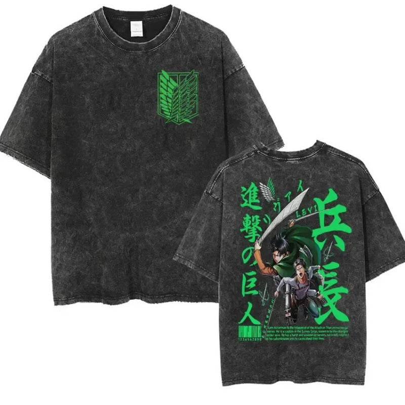 European Size Cotton Attack On Titan Retro Washed Oversized Y2K T
