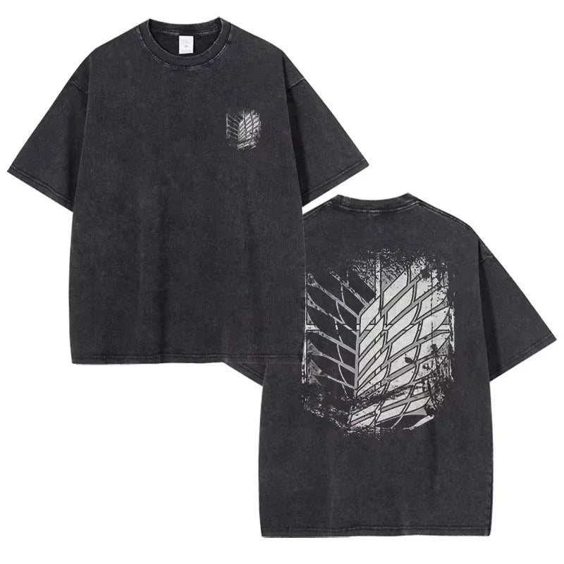 European Size Cotton Attack On Titan Retro Washed Oversized Y2K T