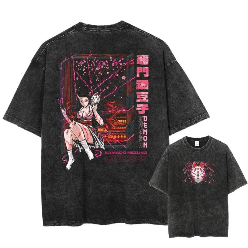 Vintage Men'S Washed T-Shirt Demon Slayer An