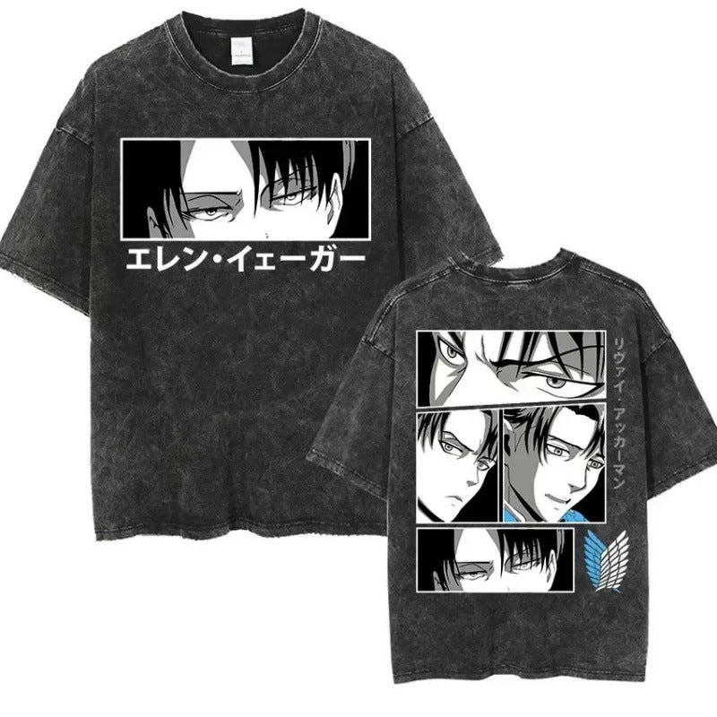 European Size Cotton Attack On Titan Retro Washed Oversized Y2K T