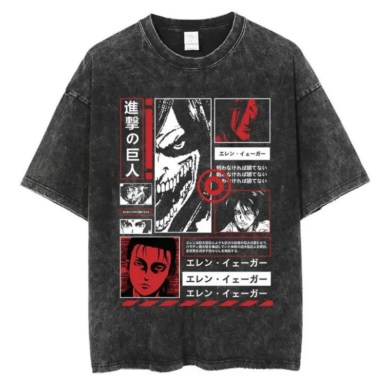 European Size Cotton Attack On Titan Retro Washed Oversized Y2K T