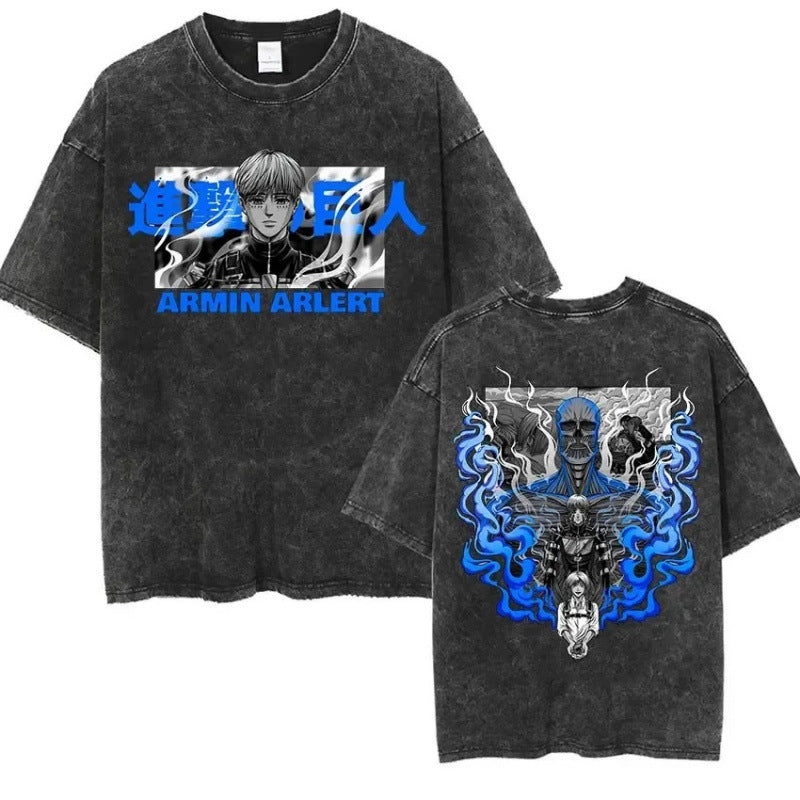 European Size Cotton Attack On Titan Retro Washed Oversized Y2K T