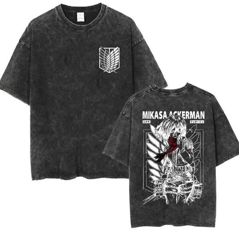 European Size Cotton Attack On Titan Retro Washed Oversized Y2K T