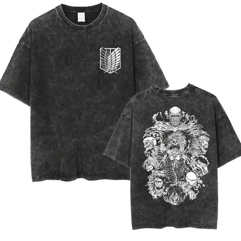European Size Cotton Attack On Titan Retro Washed Oversized Y2K T