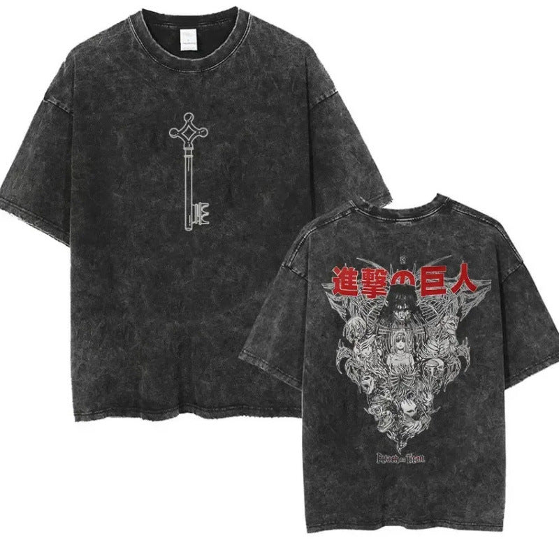 European Size Cotton Attack On Titan Retro Washed Oversized Y2K T