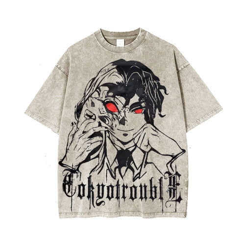 Camiseta Lavada Unisex Vintage de Demon Slayer