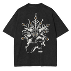 T-shirt Unisexe Lavé L'Enfer du Dessin Animé Demon Slayer, Troisième Lune Supérieure