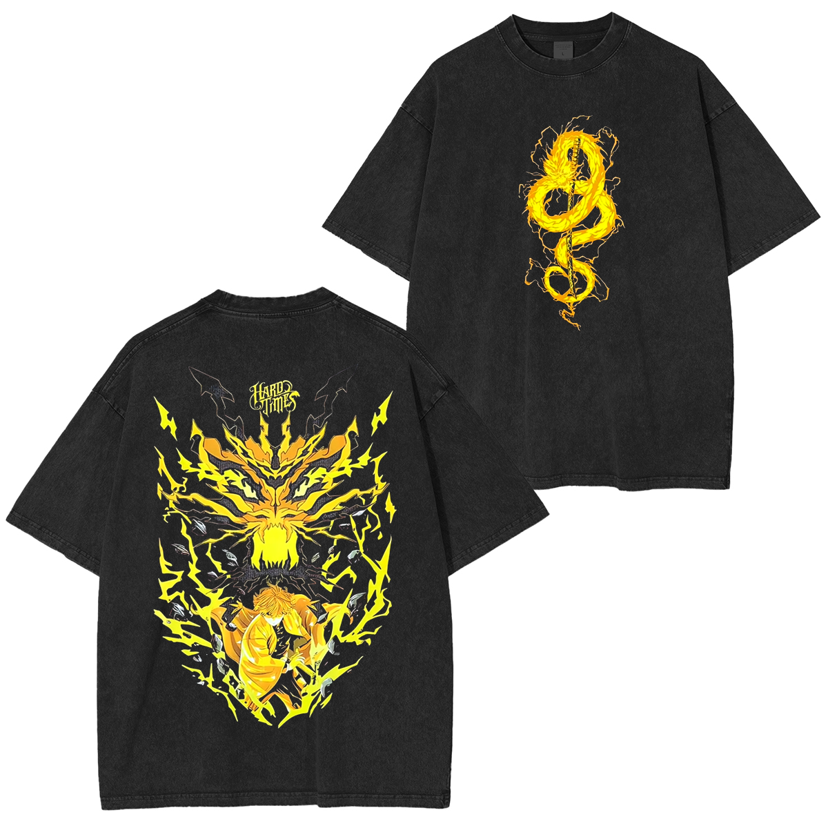 T-Shirt Unisexe Lavé Zenitsu Demon Slayer Édition Rétro Anime Vintage