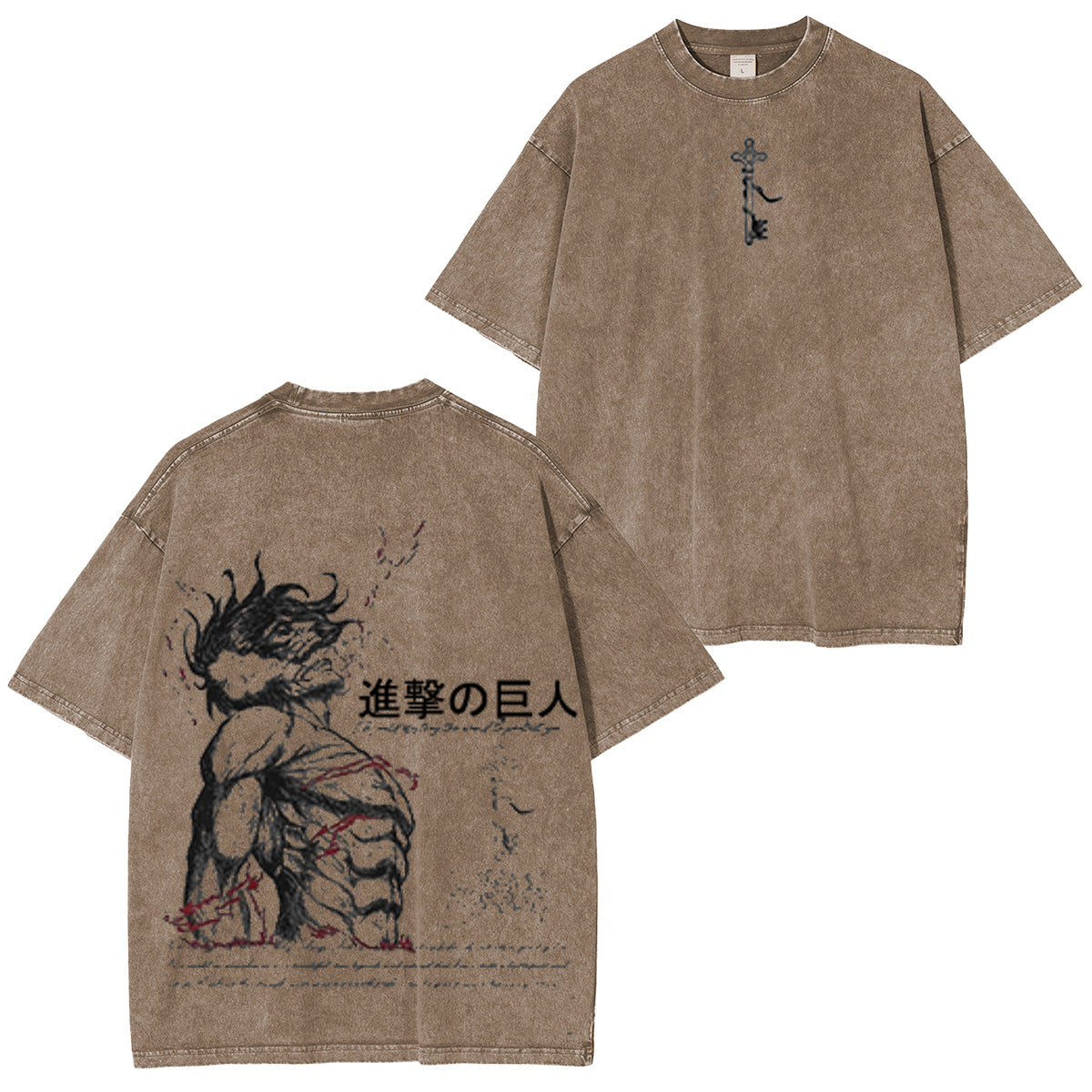 T-shirt délavé unisexe L'Attaque des Titans vintage