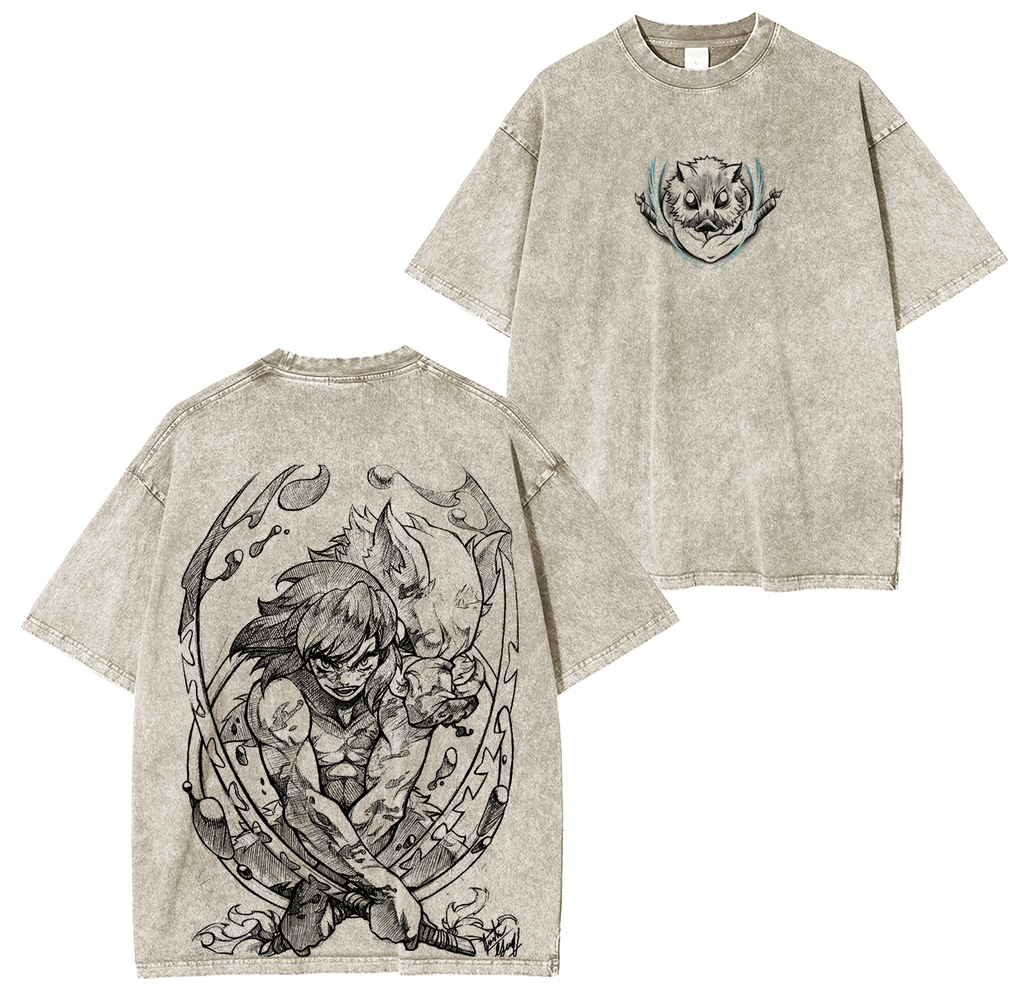 T-shirt lavé unisexe Hashibira Inosuke, Anime Demon Slayer