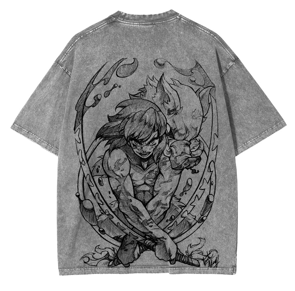 T-shirt lavé unisexe Hashibira Inosuke, Anime Demon Slayer