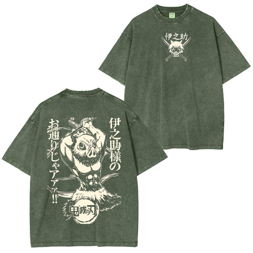 Camiseta unisex lavada de Inosuke Hashibira, Demon Slayer Anime