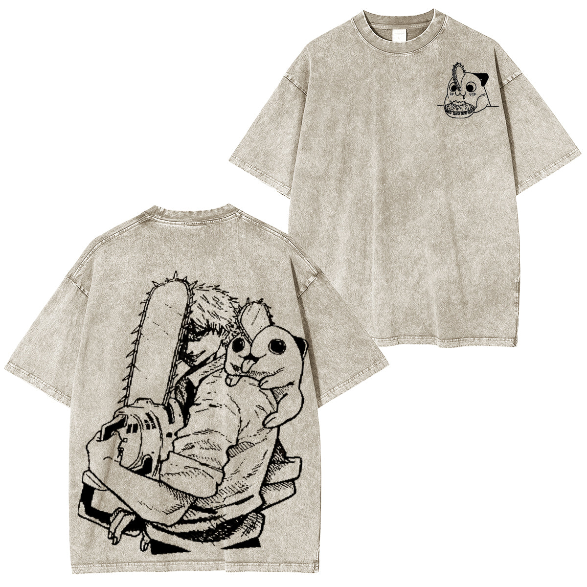 Chainsaw Man Denji & Pochita Vintage Unsiex Washed T-Shirt