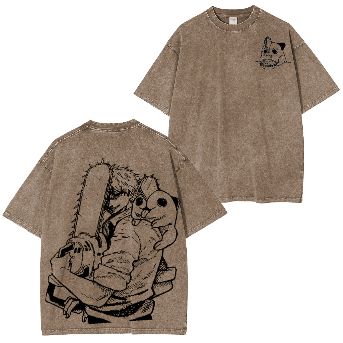 Camiseta vintage lavada unisex Chainsaw Man Denji y Pochita