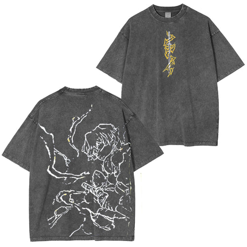Camiseta vintage unisex lavada de Zenitsu Agatsuma de Demon Slayer Anime