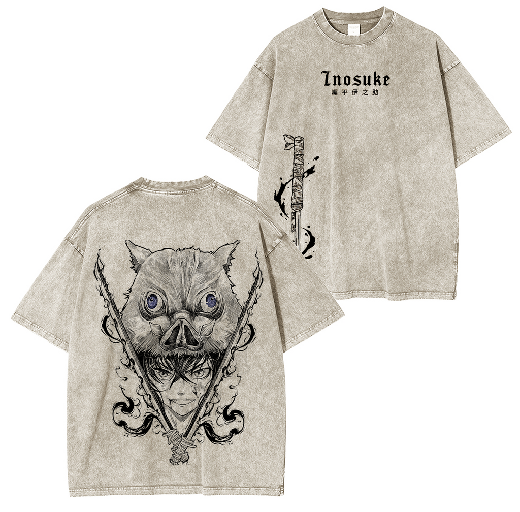 Inosuke,Demon Slayer Anime Unisex Washed T-Shirt