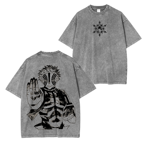 Akaza, T-shirt délavé unisexe Anime Demon Slayer