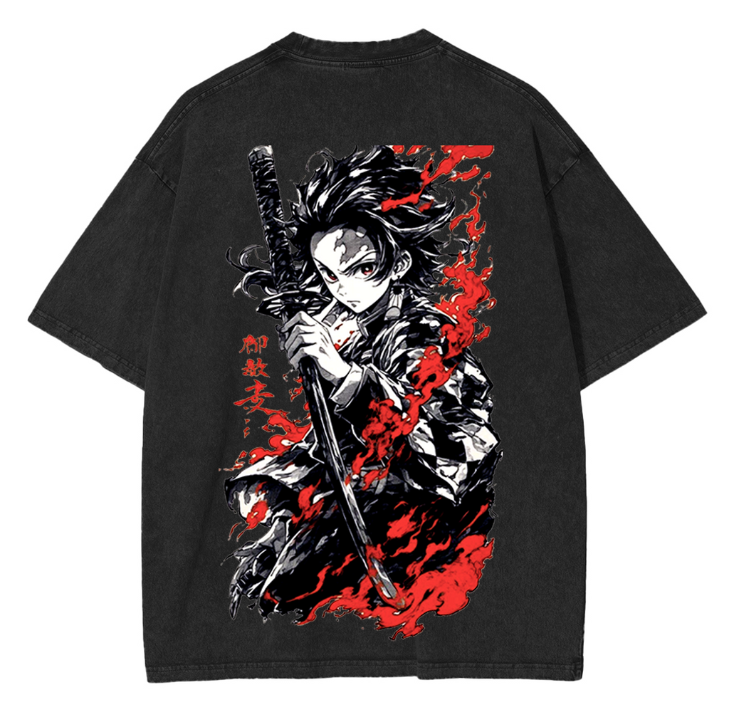 T-shirt unisexe délavé Tanjiro Kamado, Demon Slayer Anime
