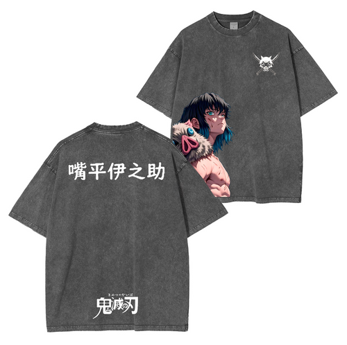 Camiseta unisex lavada de Inosuke, Demon Slayer Anime