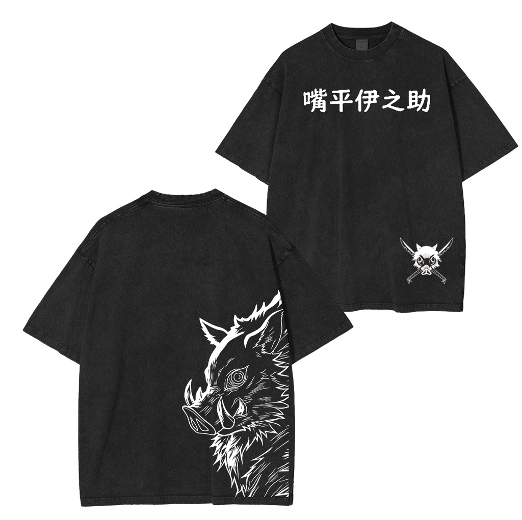 Inosuke, camiseta lavada unisex del anime Demon Slayer