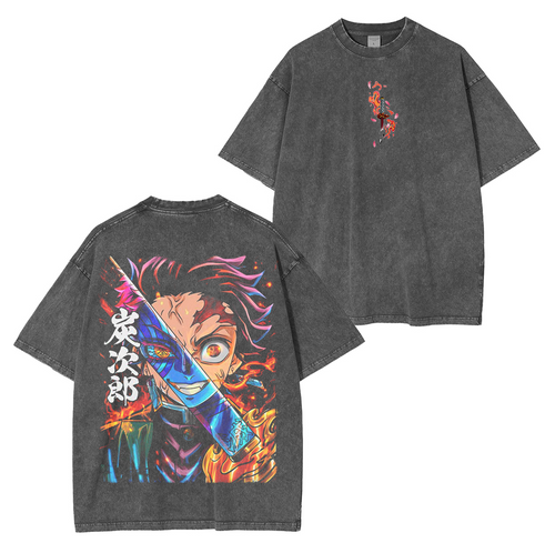 Camiseta unisex lavada del anime Demon Slayer