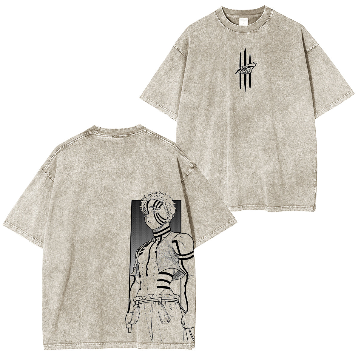 T-shirt délavé unisexe Akaza Demon Slayer