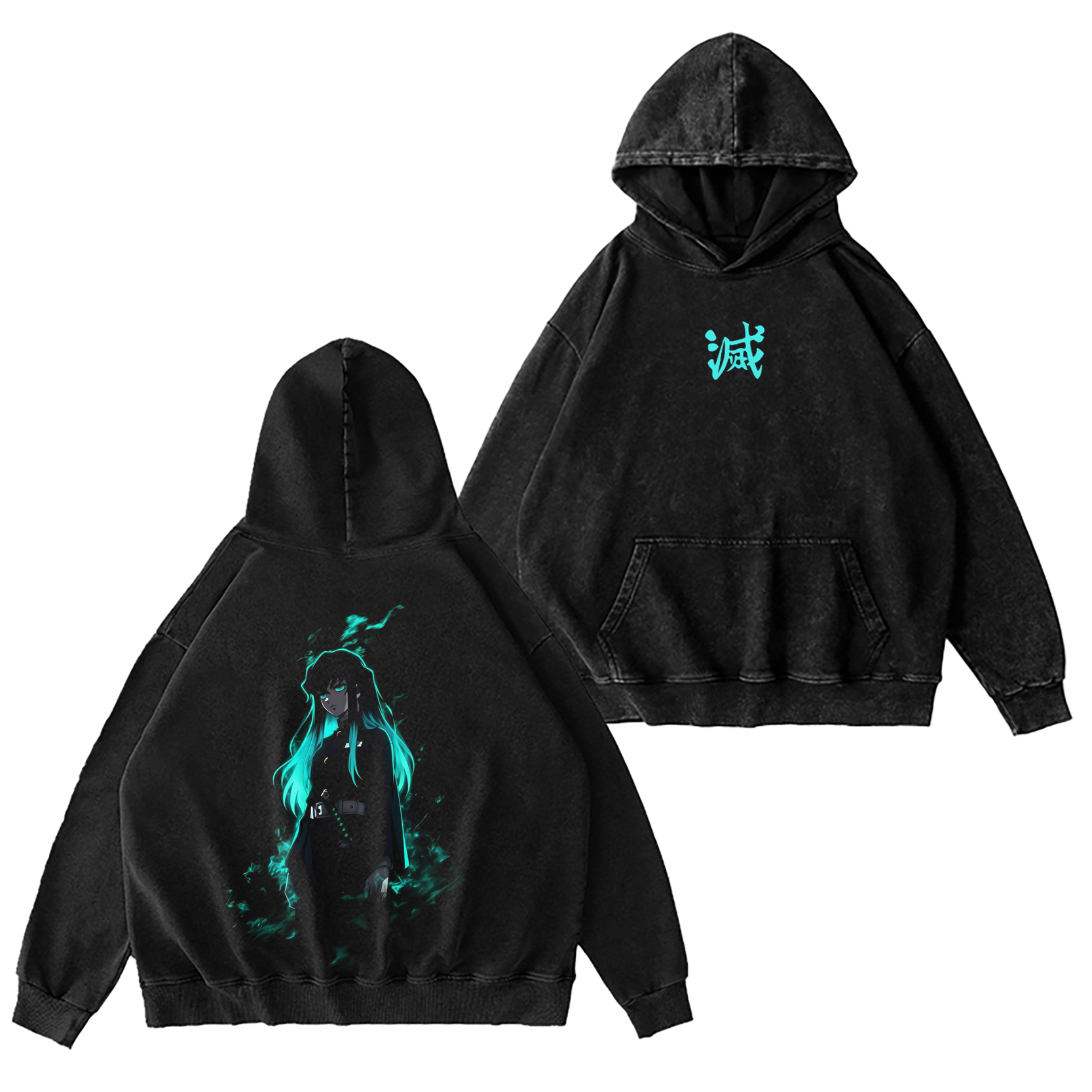 Tokito Muichiro, Sweat-shirt à capuche délavé Anime Demon Slayer