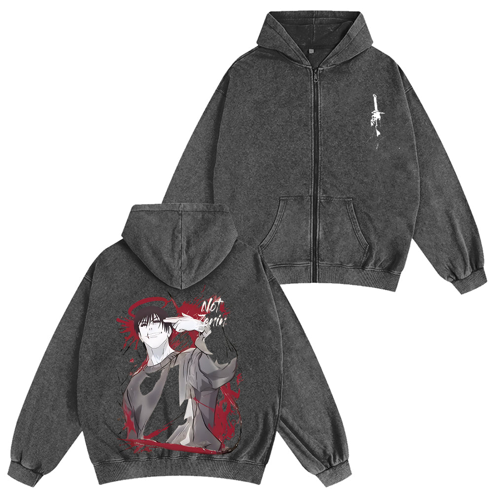 Sudadera con capucha unisex lavada con cremallera del anime Jujutsu Kaisen