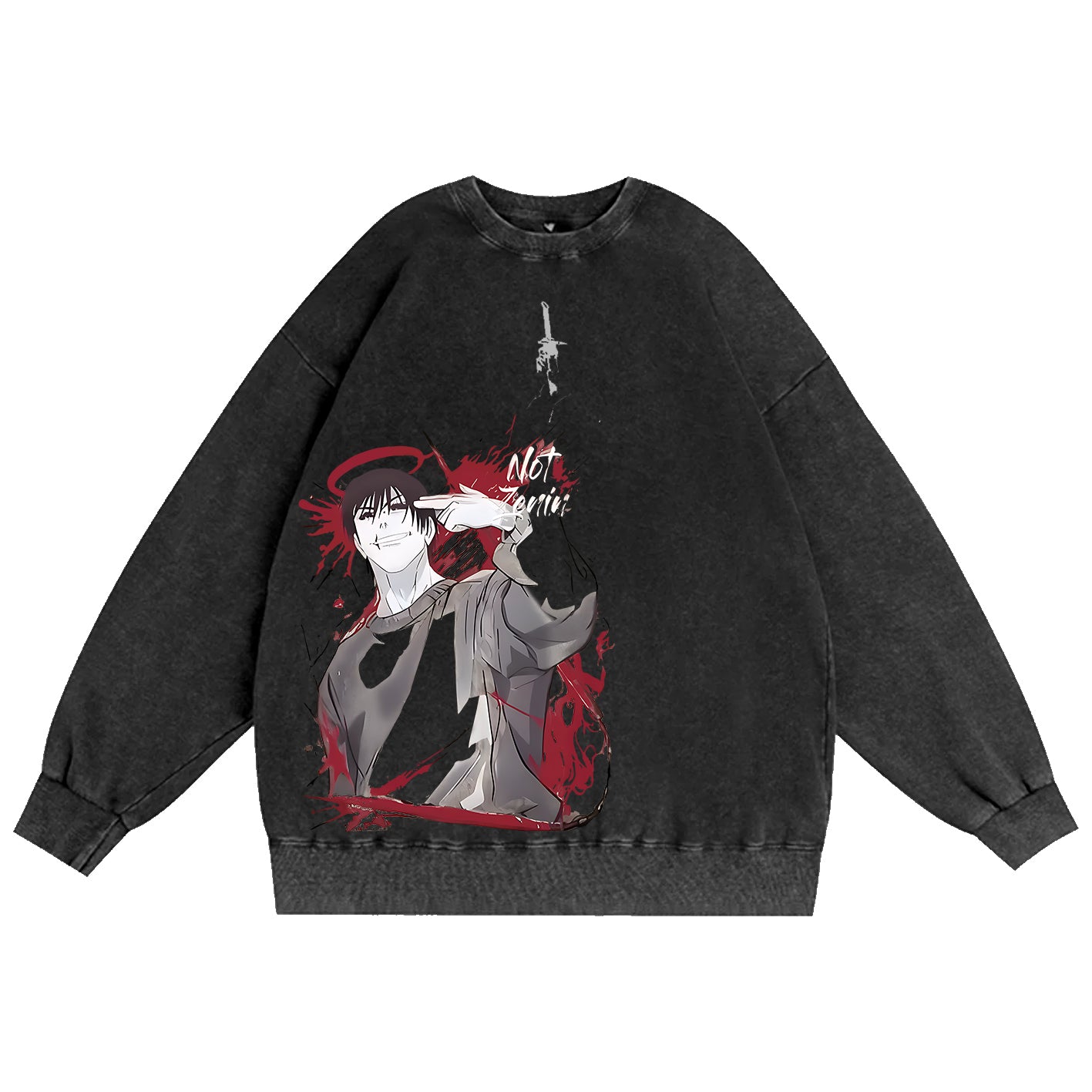 Sudadera de cuello redondo unisex lavada de Jujutsu Kaisen