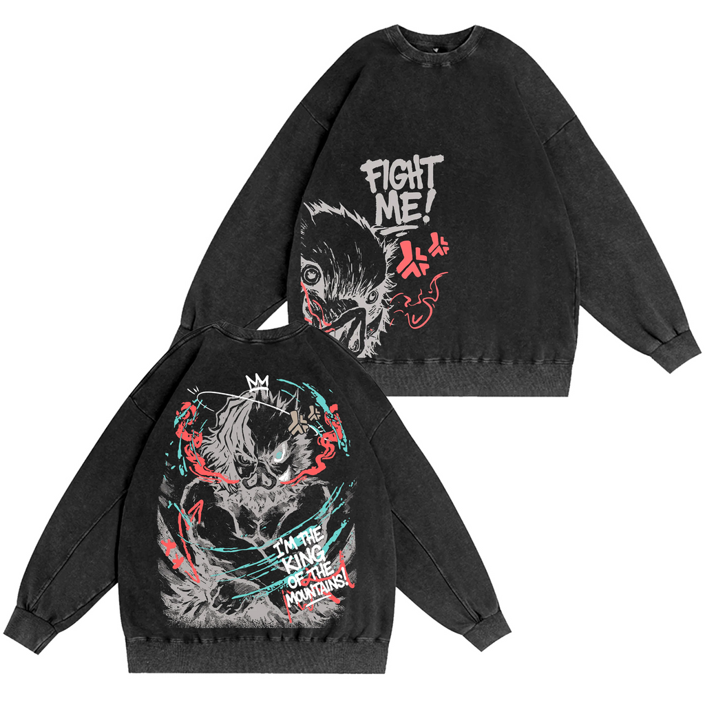 "I'm the King of the Mountain" Inosuke -Demon Slayer Anime Washed T-shirt/Crewneck/Hoodie