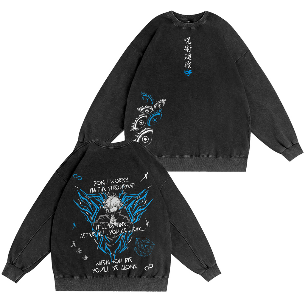 "Gojo Satoru ""I'm the Strongest"" Jujutsu Kaisen Anime Washed T-shirt/Crewneck/Hoodie"