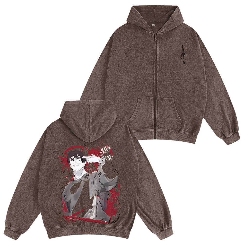 Sudadera con capucha unisex lavada con cremallera del anime Jujutsu Kaisen