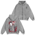 Sudadera con capucha unisex lavada con cremallera del anime Jujutsu Kaisen