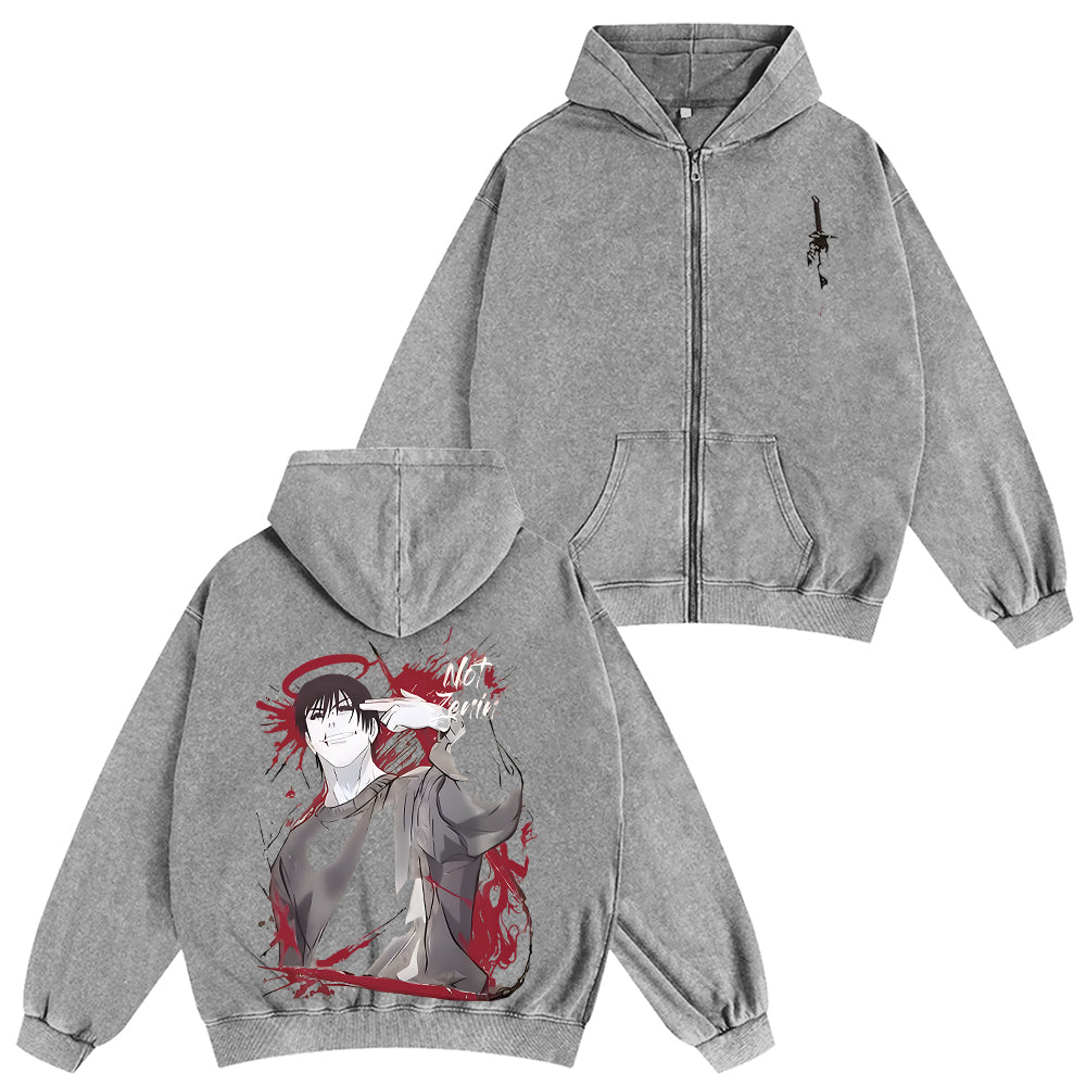 Sudadera con capucha unisex lavada con cremallera del anime Jujutsu Kaisen