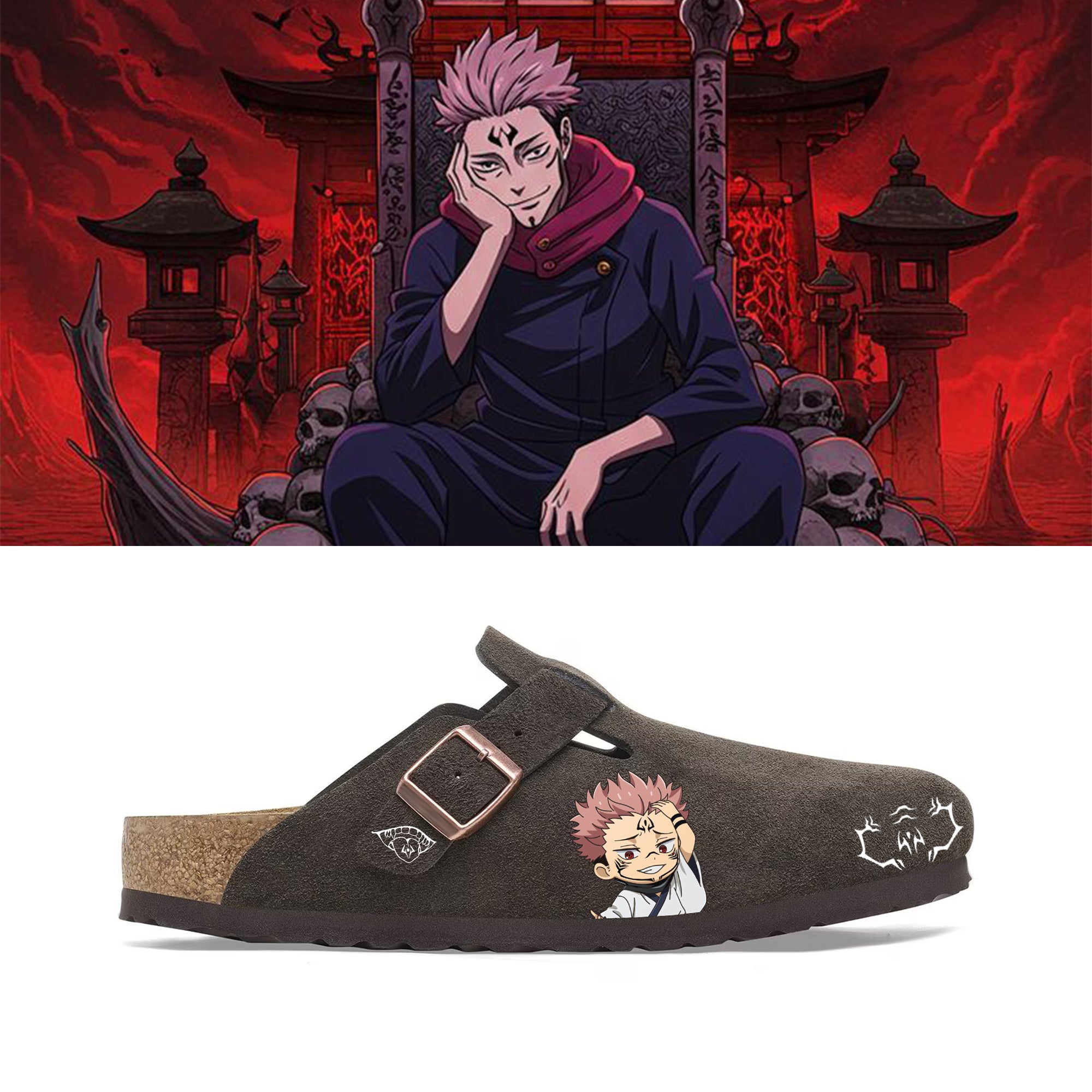 Jujutsu Kaisen Anime Unisex Boston Soft Footbed Cuero de Gamuza