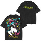 T-shirt Unisexe Lavé Cyberpunk 2077, Anime Cyberpunk Edgerunners Rebecca