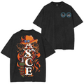 Camiseta Lavada Unisex Retro Vintage de Anime One Piece, Portgas D. Ace de Edición Limitada