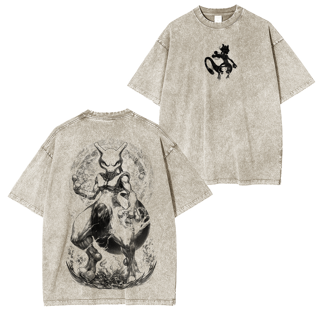 T-shirt/Sweat-shirt ras du cou/Sweat à capuche Mewtwo Psychic X PKM Legend motif vieilli