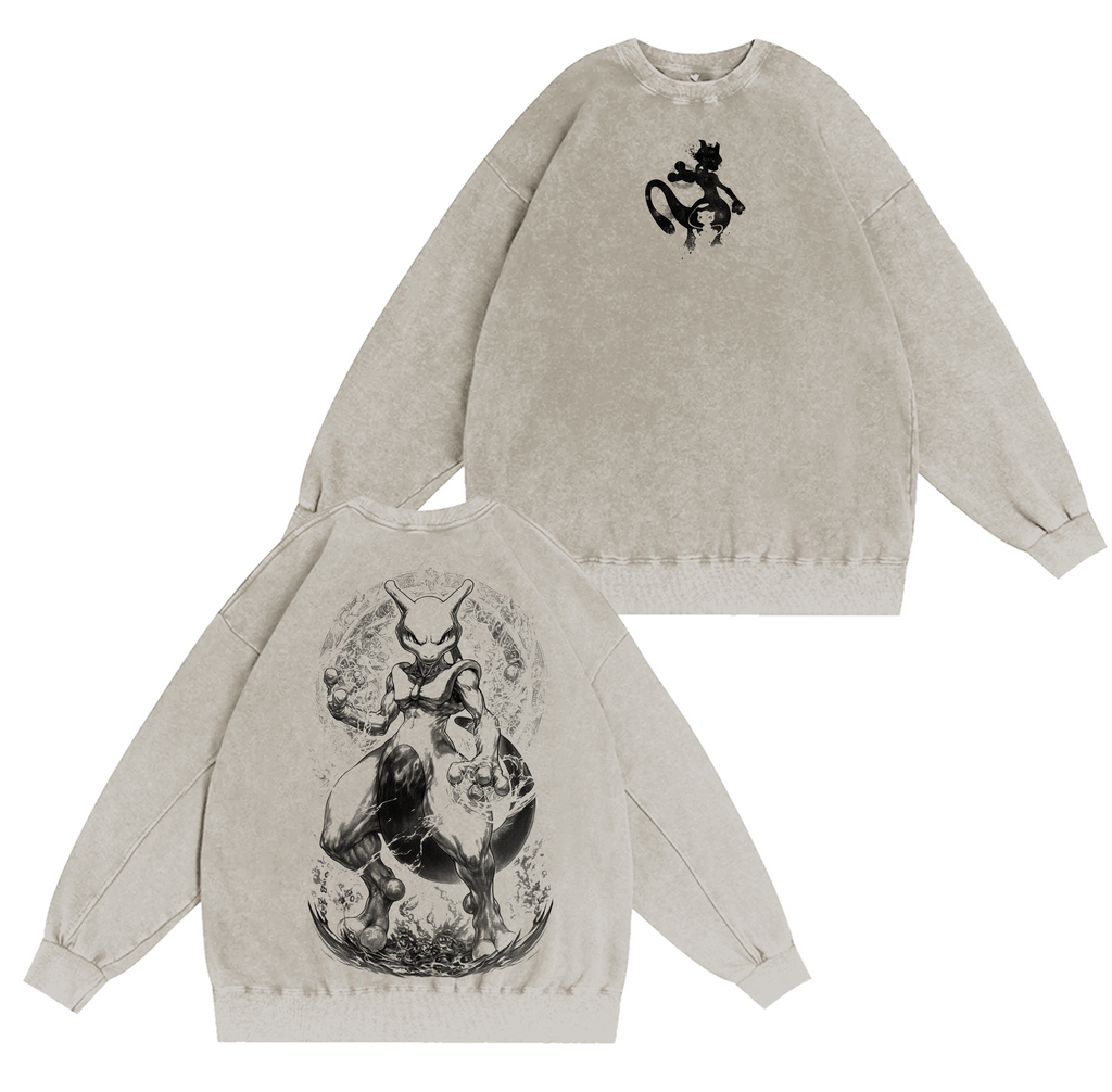 T-shirt/Sweat-shirt ras du cou/Sweat à capuche Mewtwo Psychic X PKM Legend motif vieilli