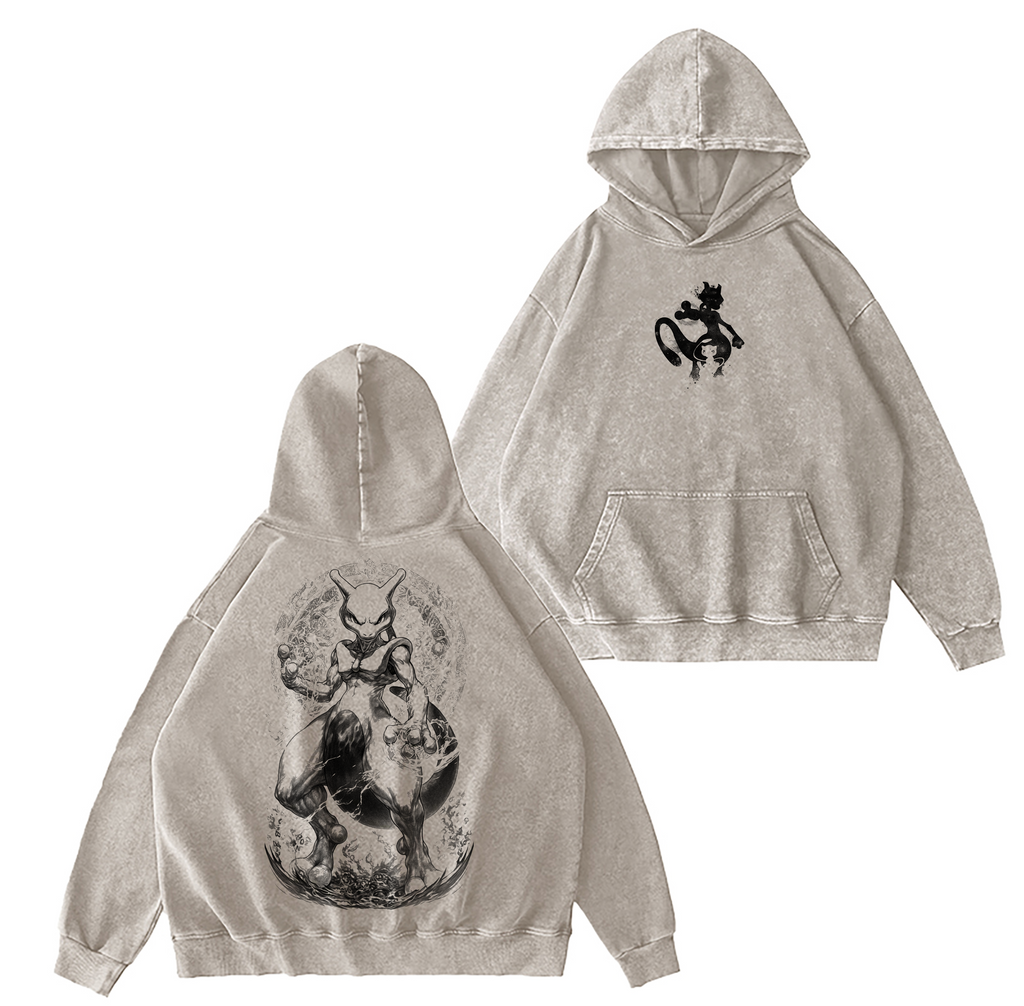 T-shirt/Sweat-shirt ras du cou/Sweat à capuche Mewtwo Psychic X PKM Legend motif vieilli
