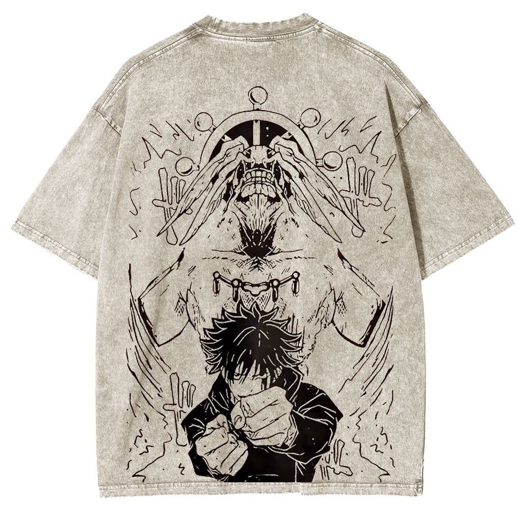 T-shirt unisexe délavé Megumi & Mahoraga, anime Jujutsu Kaisen
